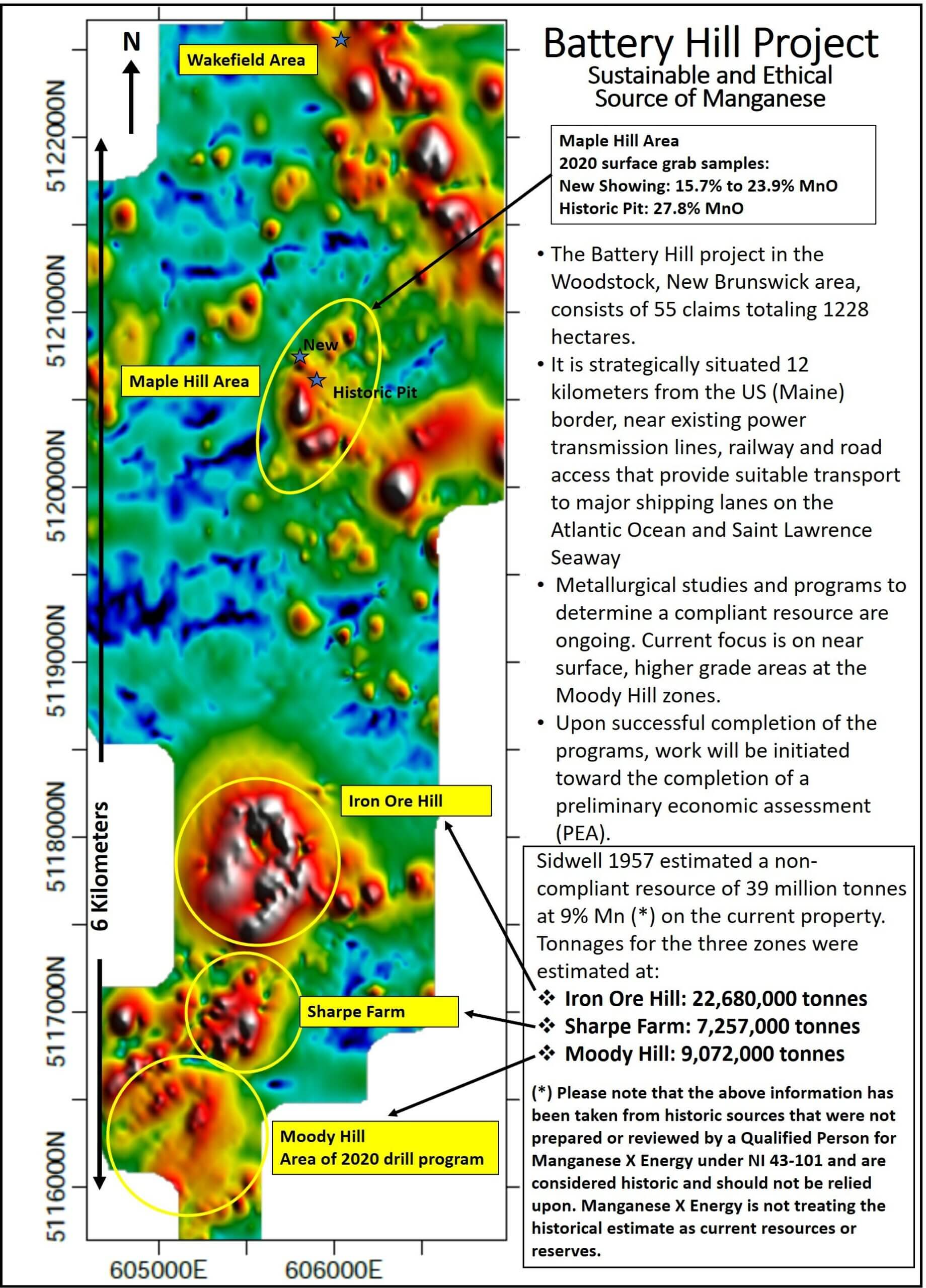 Battery Hill Property Scale Magnetics with Mineralized Zones